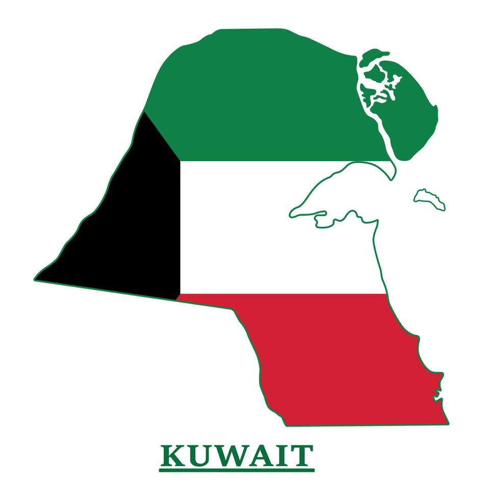 design do mapa da bandeira nacional do kuwait, ilustração da bandeira do país do kuwait dentro do mapa vetor