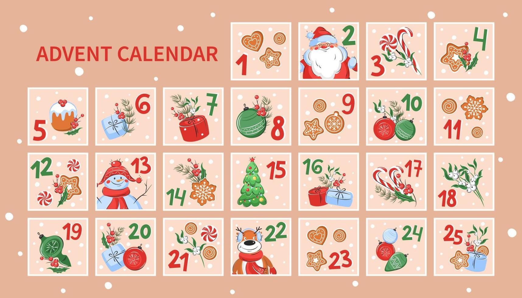 calendário do advento de natal para crianças. ilustração vetorial vetor