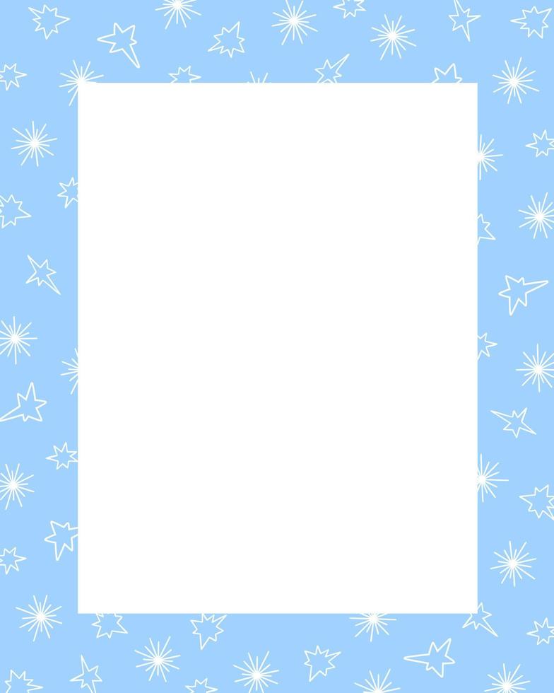 design de capa de modelo de cartão de férias de inverno decorado com estrelas de imagem de contorno e flocos de neve, moldura retangular para natal, convites de ano novo, cartões vetor