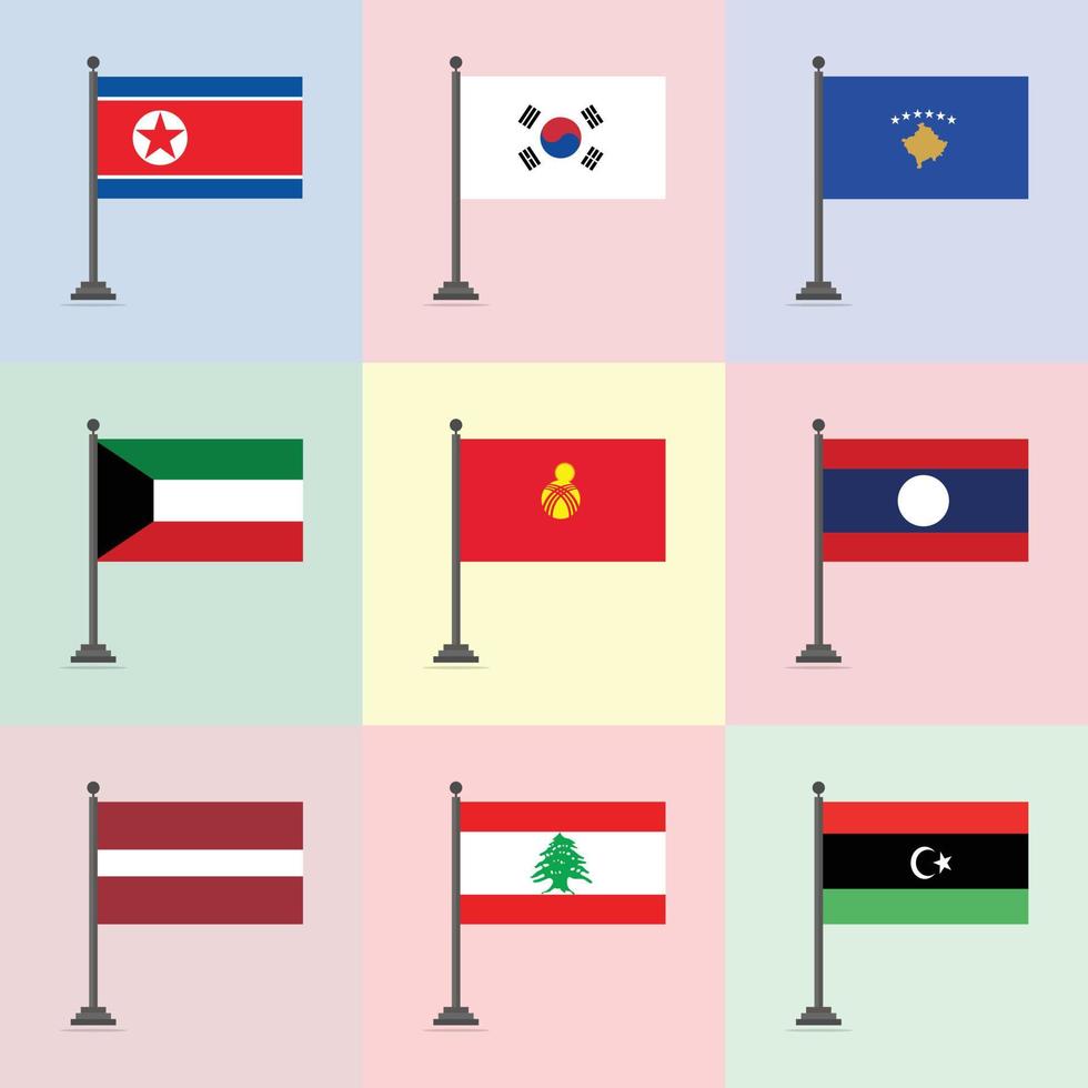 modelo de design de bandeira coreia do norte coreia do sul kosovo kuwait quirguistão loas letônia líbano líbia vetor