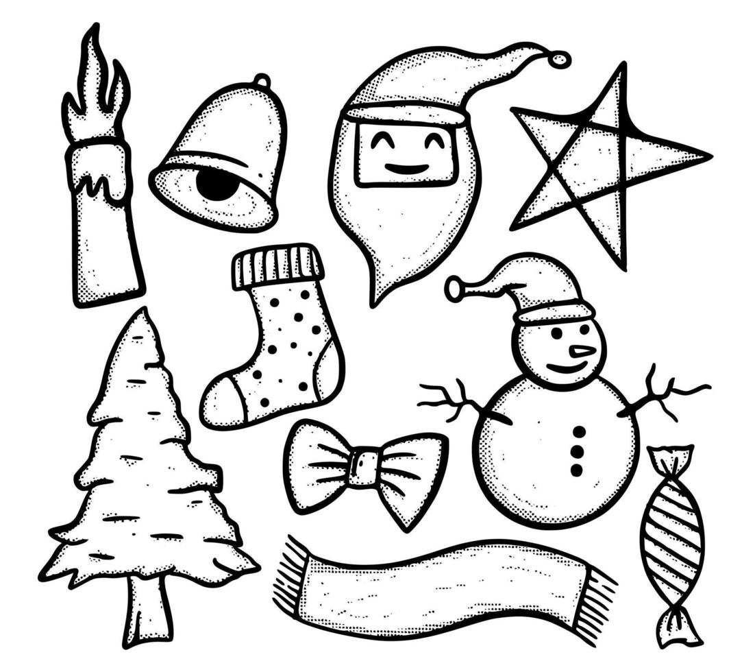 conjunto de coleção de natal ilustração doodle esboço de desenho animado desenhado à mão para tatuagem, adesivos, etc vetor