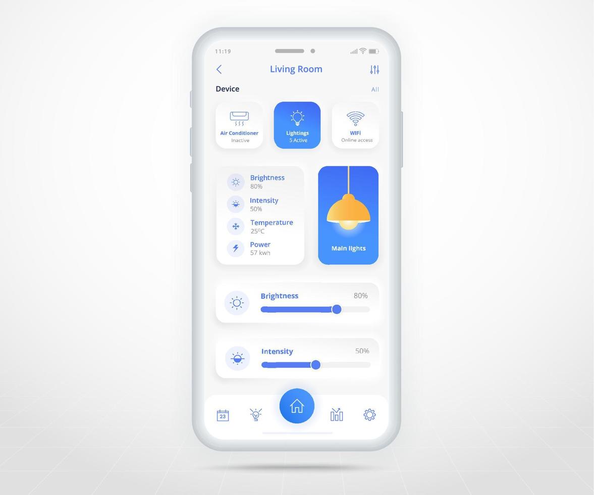 aplicativo controlado de iluminação doméstica inteligente de smartphone ux ui, tecnologia de internet das coisas iot, tecnologia de automação residencial digital futura, telefone de aplicativo de dispositivos inteligentes, ar de aquecimento de cftv wifi, ilustração vetorial vetor