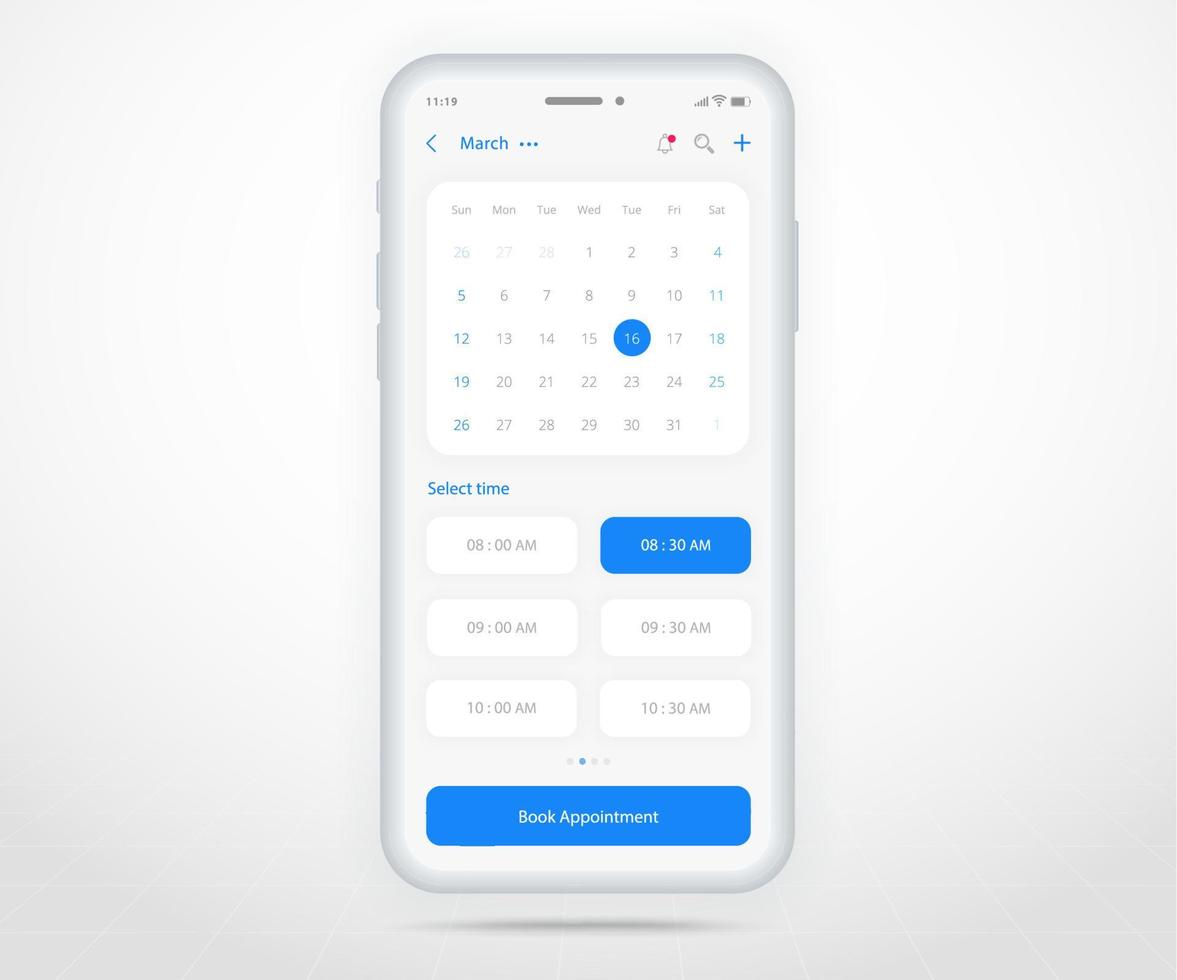 conceito de planejador de calendário de aplicativo móvel, modelo de calendário de atividades ui ux, aplicativo de reunião de planejamento anual de agenda de calendário de smartphone, eventos de calendário, compromisso, aplicativo de eventos, telefone vetorial vetor