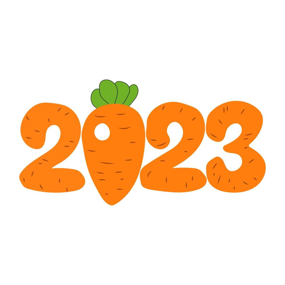 inscrição 2023 na forma de uma cenoura. vetor