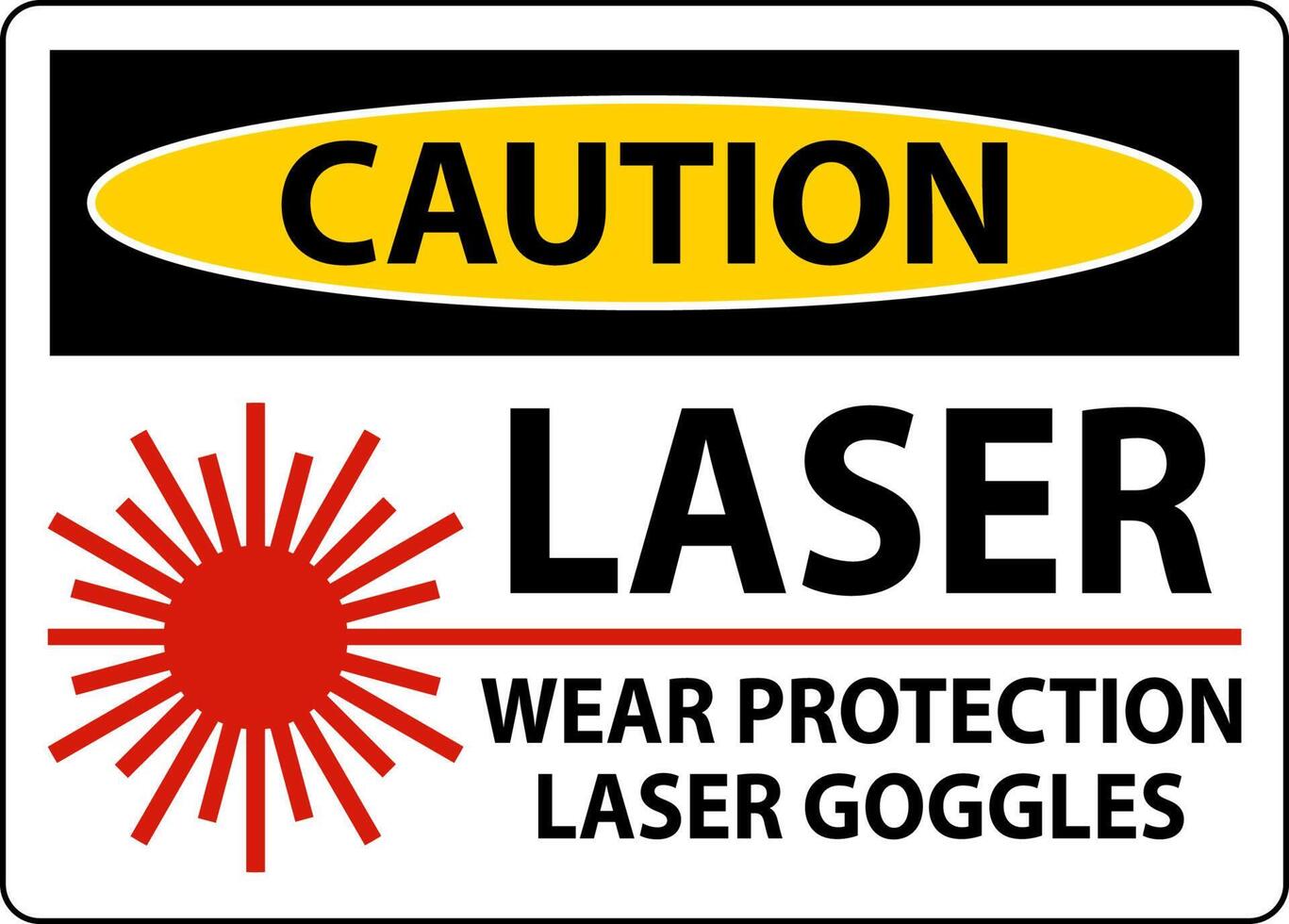 cuidado laser usar óculos de proteção a laser sinal no fundo branco vetor