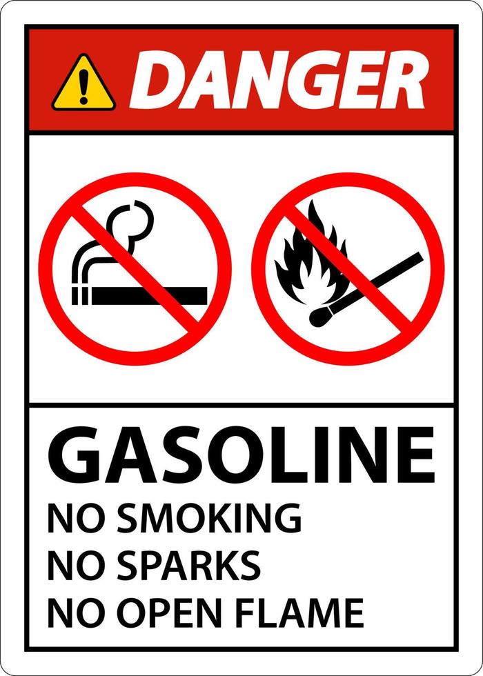 perigo gasolina não fumar faíscas ou sinal de chamas abertas vetor