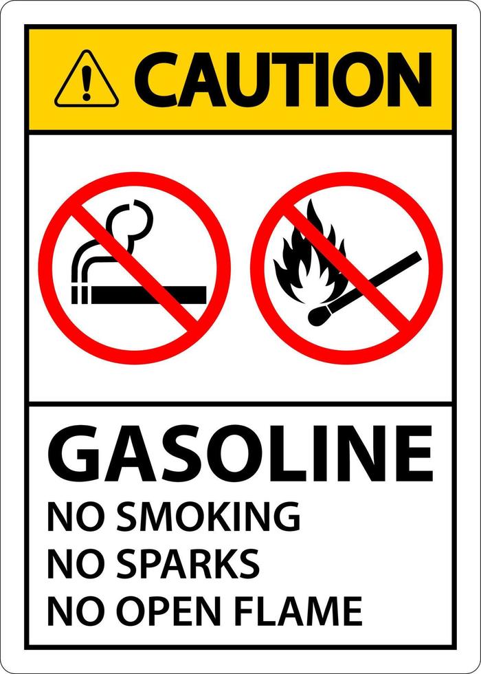 cuidado gasolina não fumar faíscas ou sinal de chamas abertas vetor
