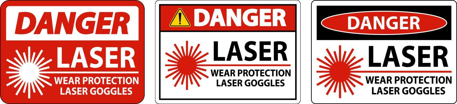 sinal de óculos de proteção a laser de perigo a laser em fundo branco vetor