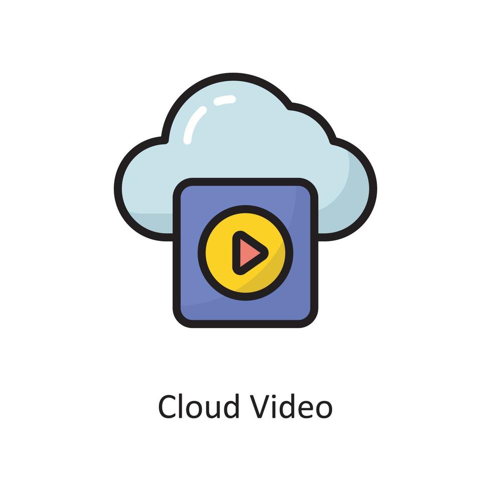vetor de vídeo em nuvem cheio de ilustração de design de ícone de contorno. símbolo de computação em nuvem no arquivo eps 10 de fundo branco