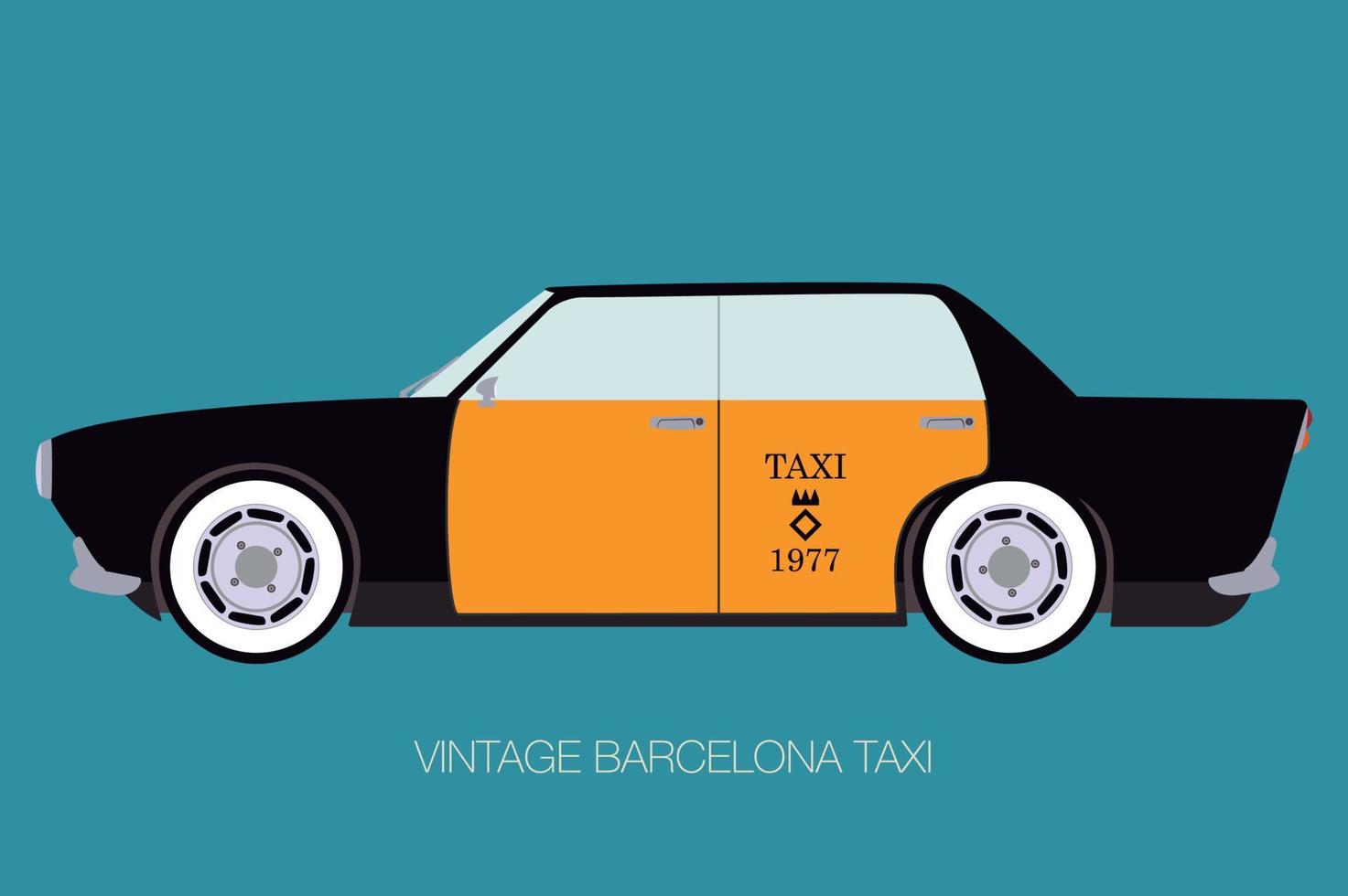 táxi vintage barcelona, vista lateral, vetor