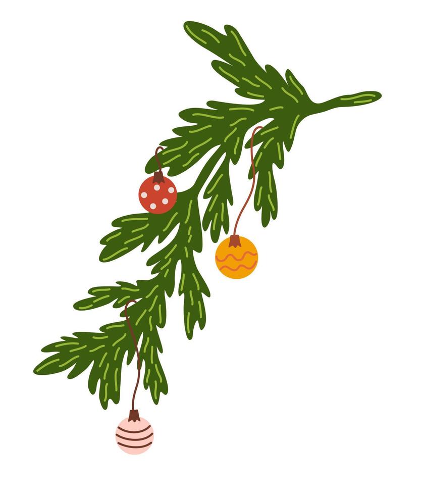 guirlanda de natal. decoração para o ano novo natal e feriado. grinalda com bagas de azevinho, visco, ramos de pinheiro e abeto, cones, bagas de rowan. ilustração desenhada à mão isolada no fundo branco vetor