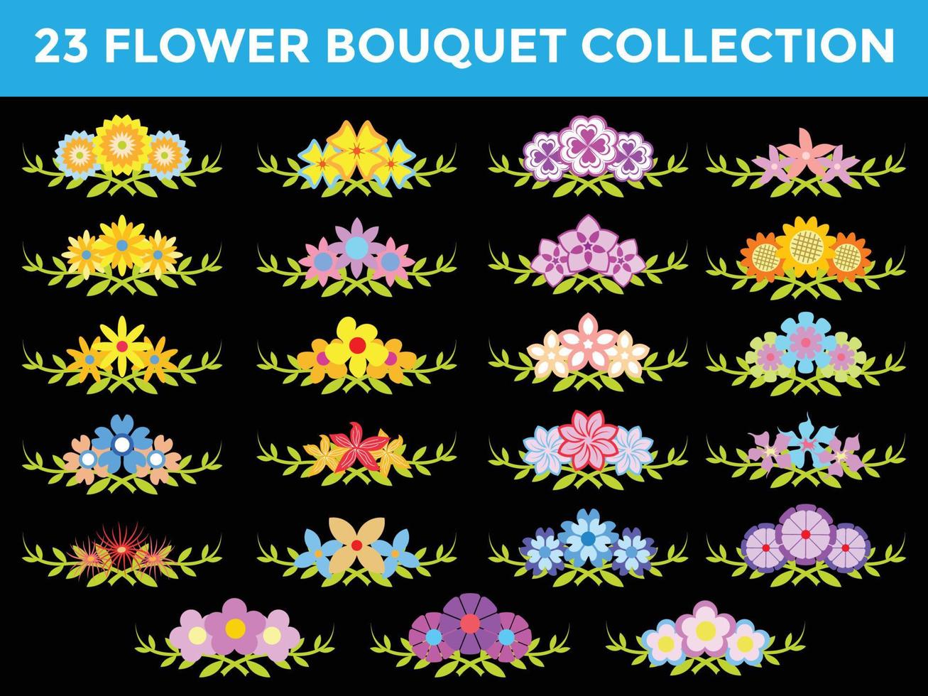 buquê de flores com coleção de folhas vetor