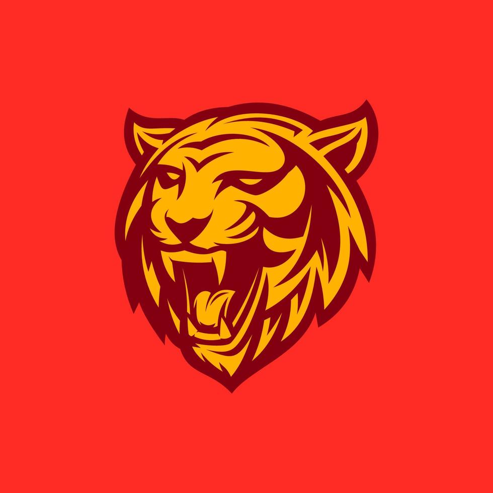 rugindo ícone do logotipo da cabeça de tigre com tema de cor forte. modelo de logotipo de mascote de equipe esportiva. vetor