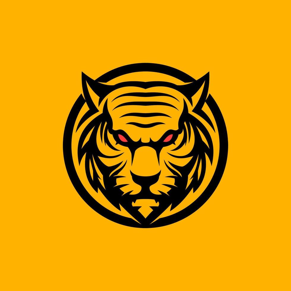 ícone de logotipo de cabeça de tigre irritado no estilo de arte de linha tribal simples. modelo de logotipo de mascote de equipe esportiva. vetor