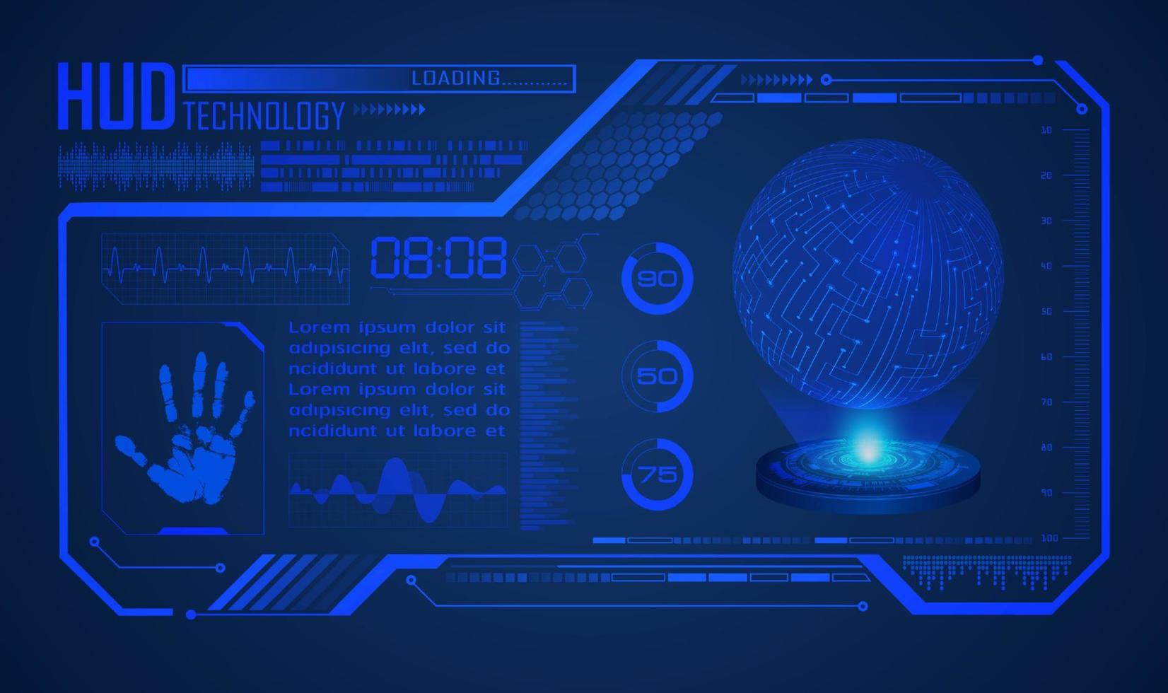 projetor holográfico de mapa do mundo moderno em fundo de tecnologia vetor