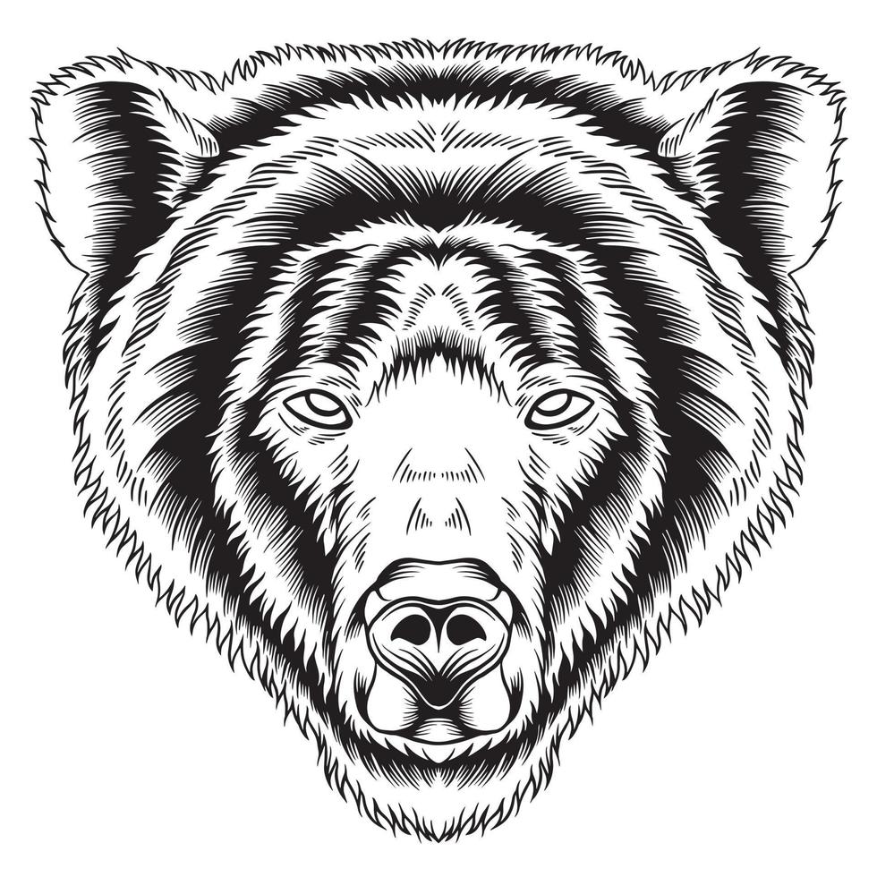 ilustração vetorial preto e branco de cara de urso bravo vetor