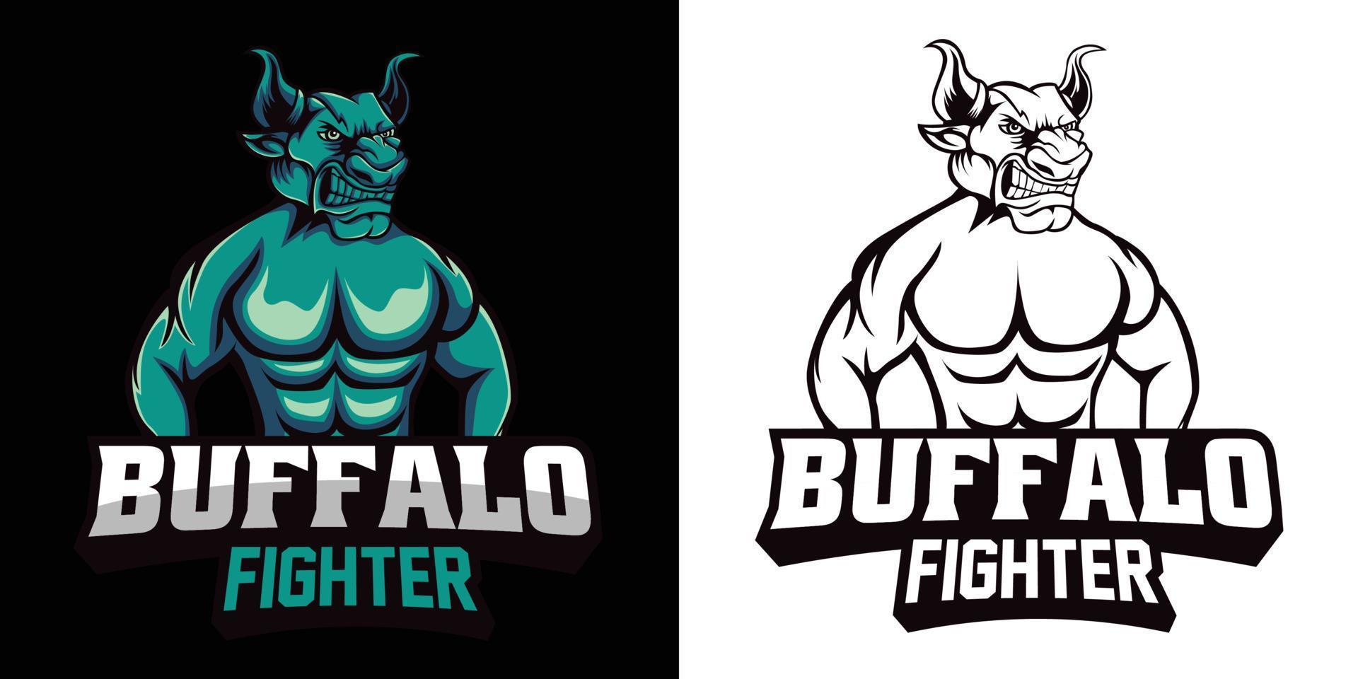design de mascote de logotipo de esport de lutador de búfalo vetor