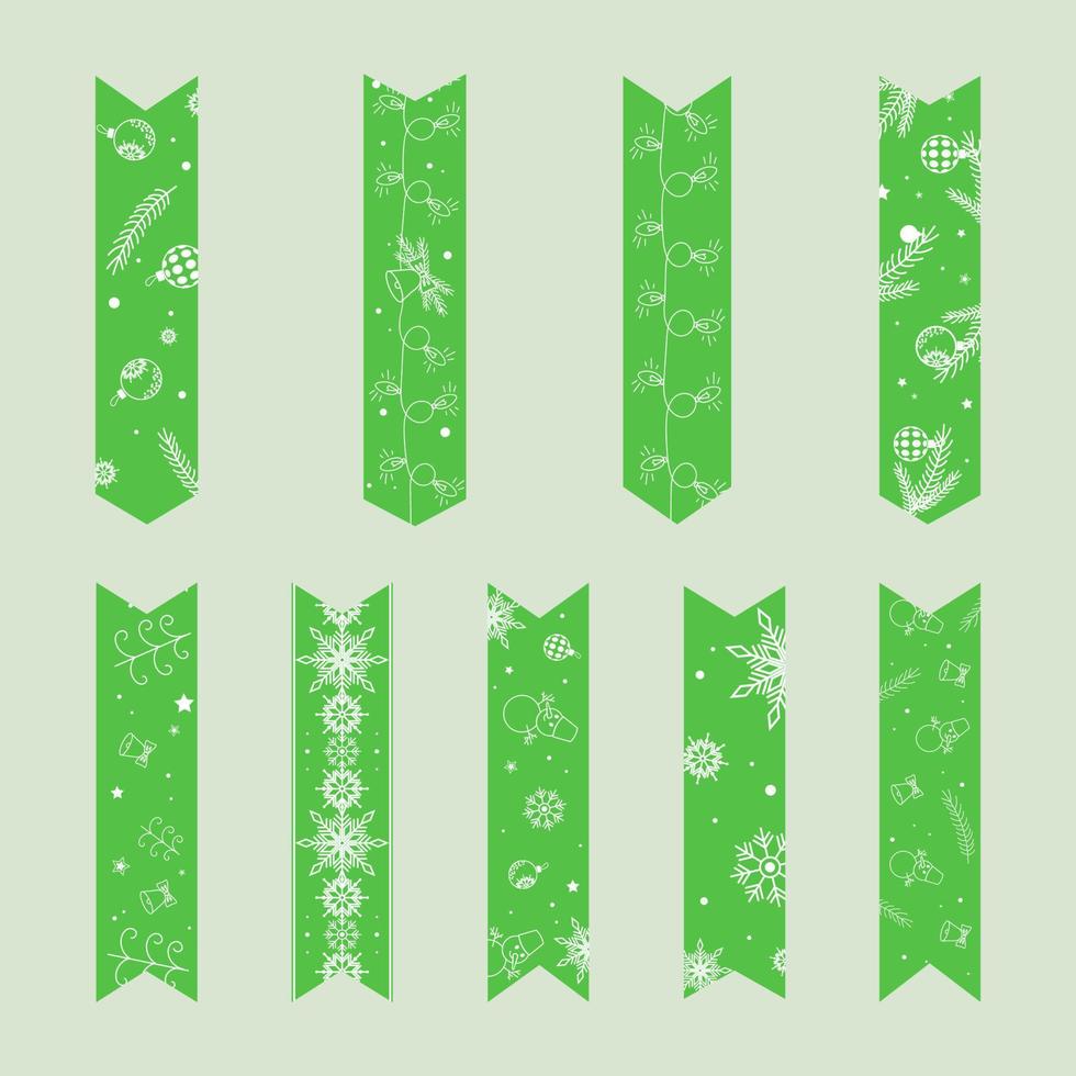 conjunto de fitas washi adesivas de natal verde clipart de ano novo vetor