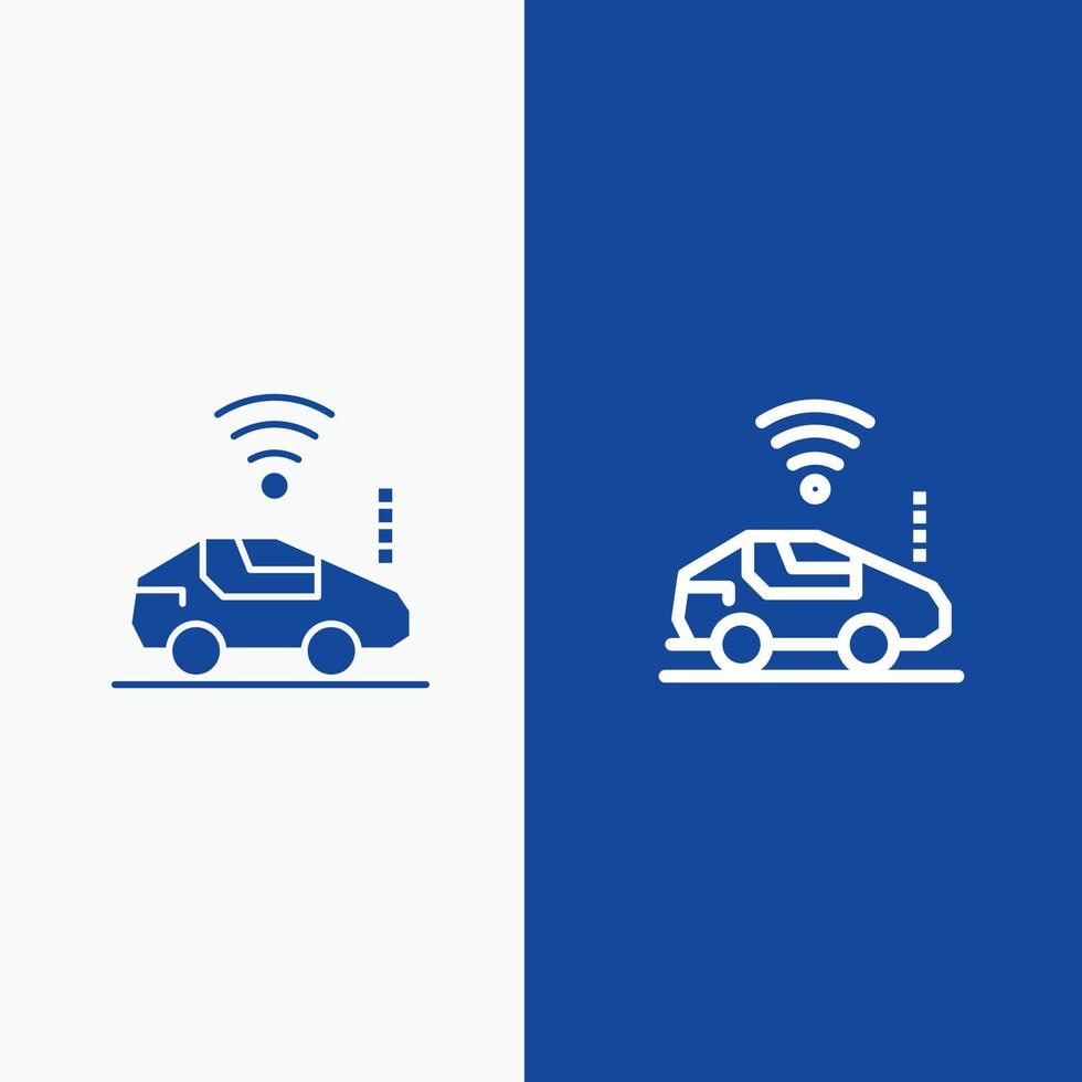 linha de sinal wifi de carro automático e ícone sólido de glifo linha de banner azul e banner azul de ícone sólido de glifo vetor