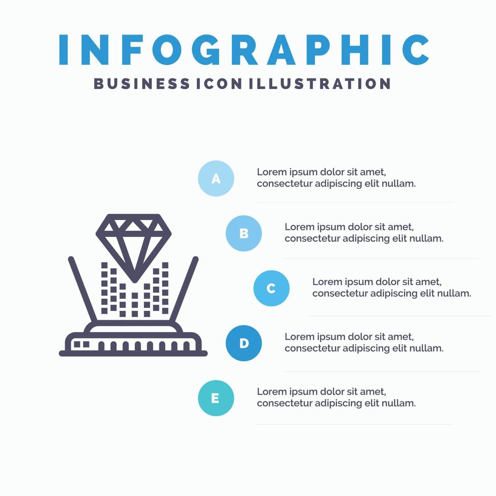 ícone de linha de diamante de tecnologia de projeção de holograma com fundo de infográficos de apresentação de 5 etapas vetor