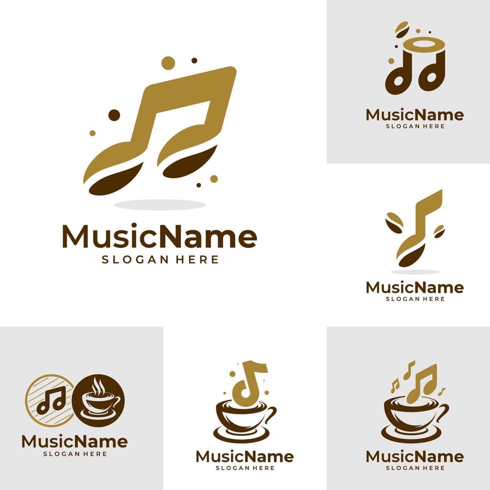 conjunto de ilustração de ícone de vetor de logotipo de música café. modelo de design de logotipo de música de café