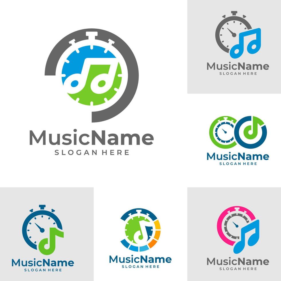 conjunto de ilustração de ícone de vetor de logotipo de tempo de música. modelo de design de logotipo de música de tempo