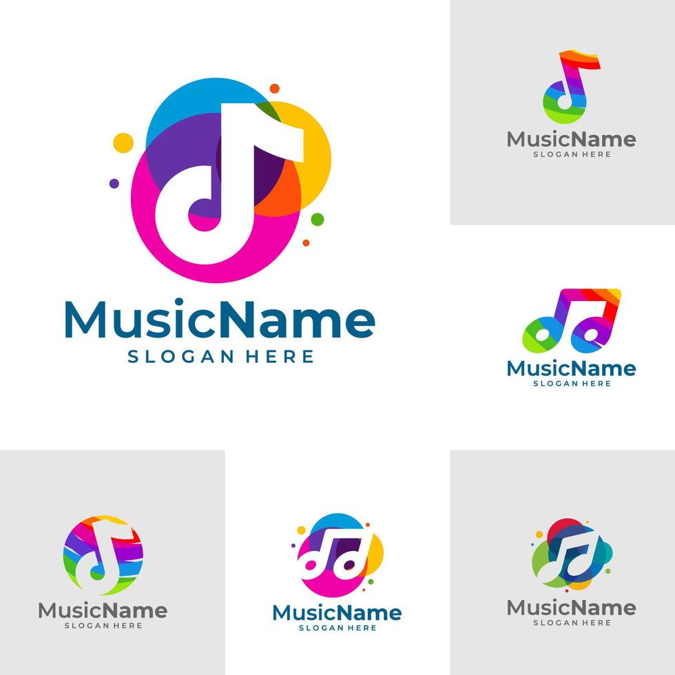 conjunto de ilustração de ícone de vetor música cor logotipo. modelo de design de logotipo de música colorida