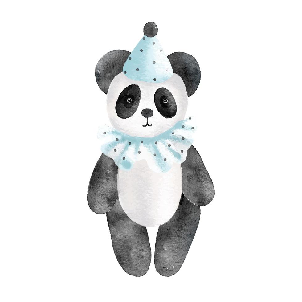 panda de brinquedo de pelúcia vector aquarela isolado no fundo branco.