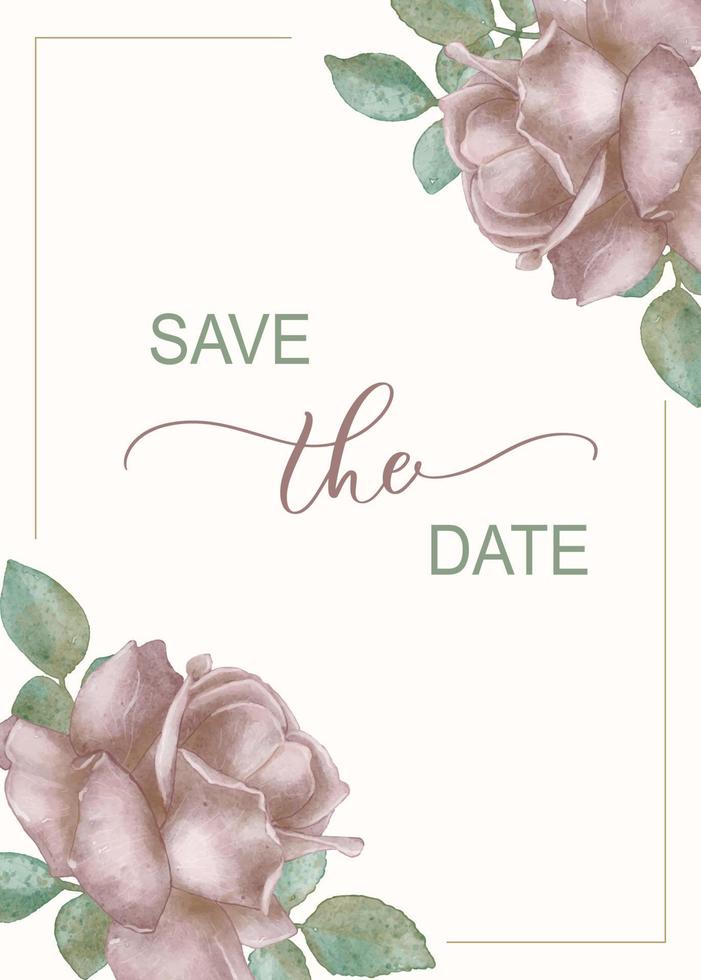 salve a data, fundo de cartão de convite de casamento com rosas botânicas em aquarela. design de vetor de fundo de arte floral abstrato para modelo de capa de casamento e vip.