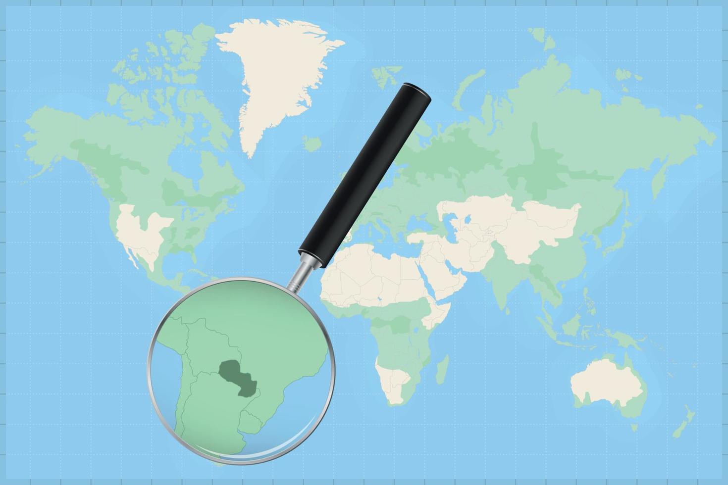 mapa do mundo com uma lupa no mapa do paraguai. vetor