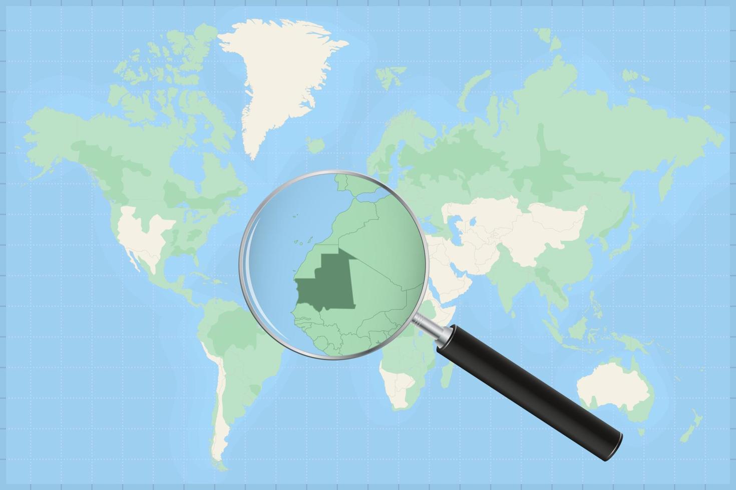 mapa do mundo com uma lupa no mapa da Mauritânia. vetor