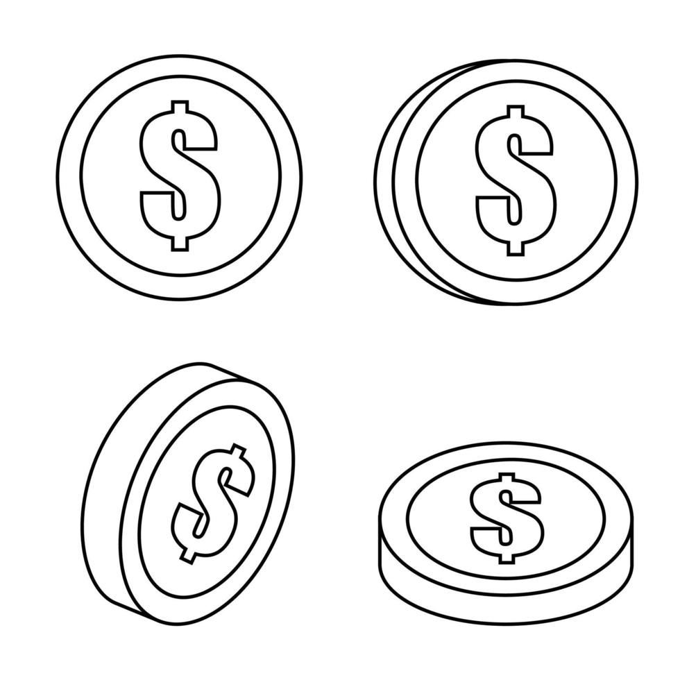 um conjunto de sinal de linha de estilo de moeda isolada de dólar. ilustração vetorial vetor