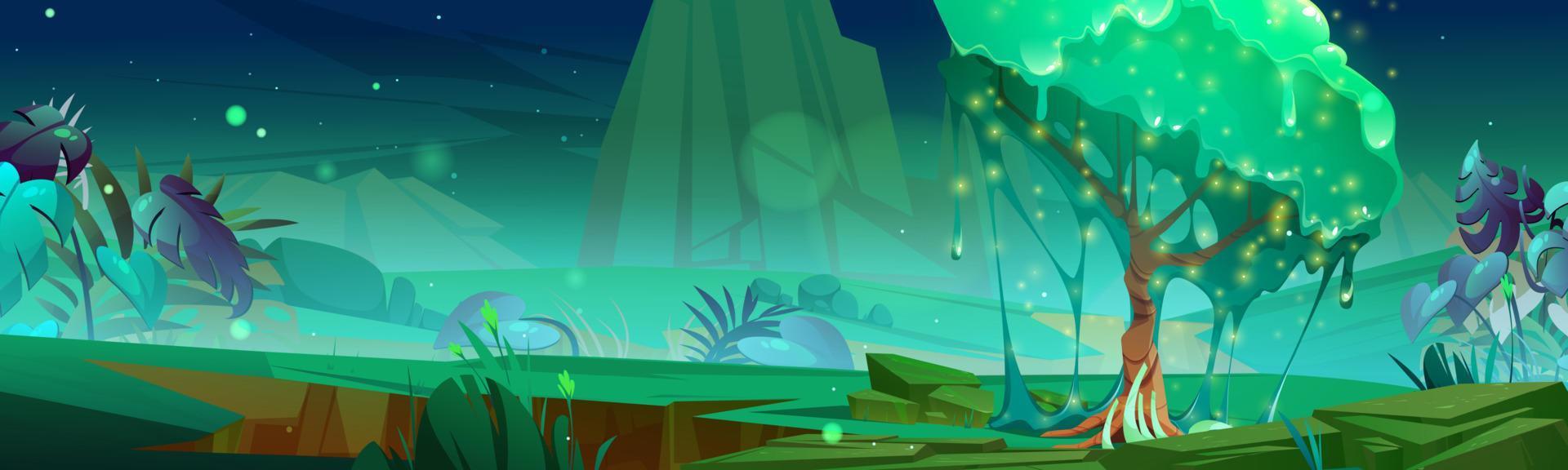 paisagem de jogo com árvore com lodo verde pingando vetor