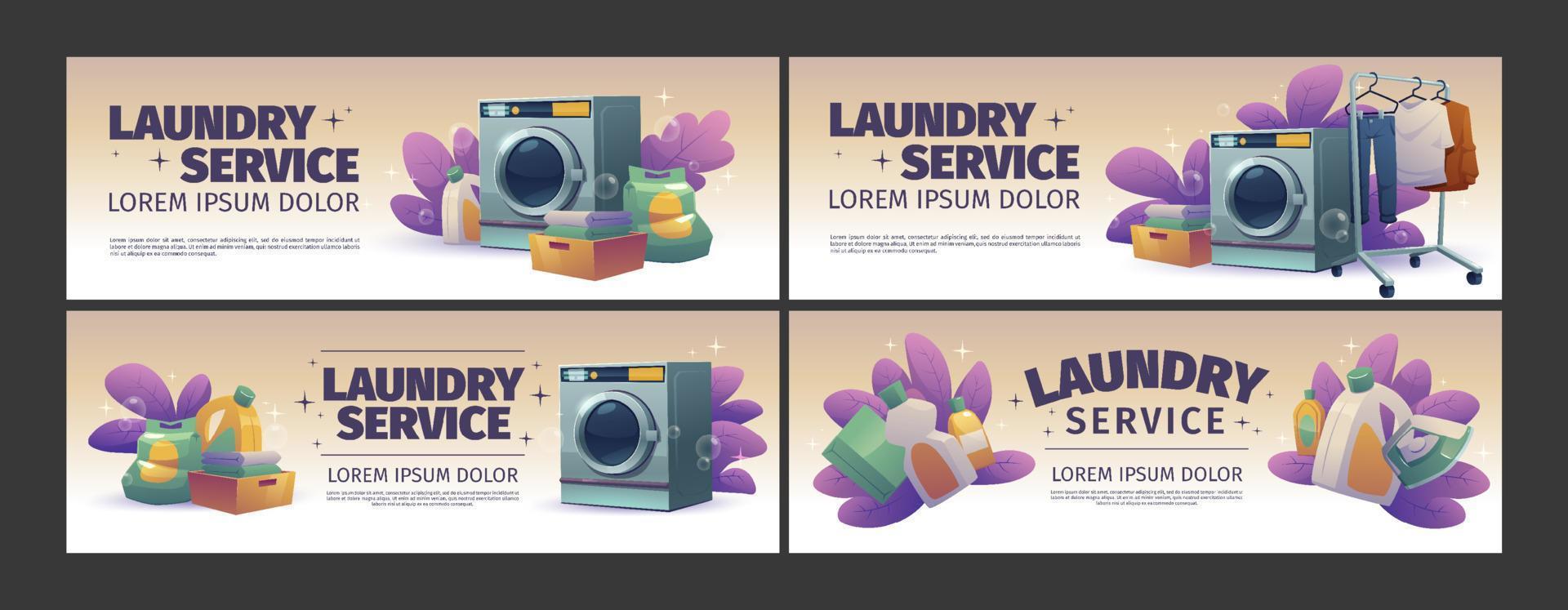 cartazes de serviço de lavanderia com máquina de lavar vetor