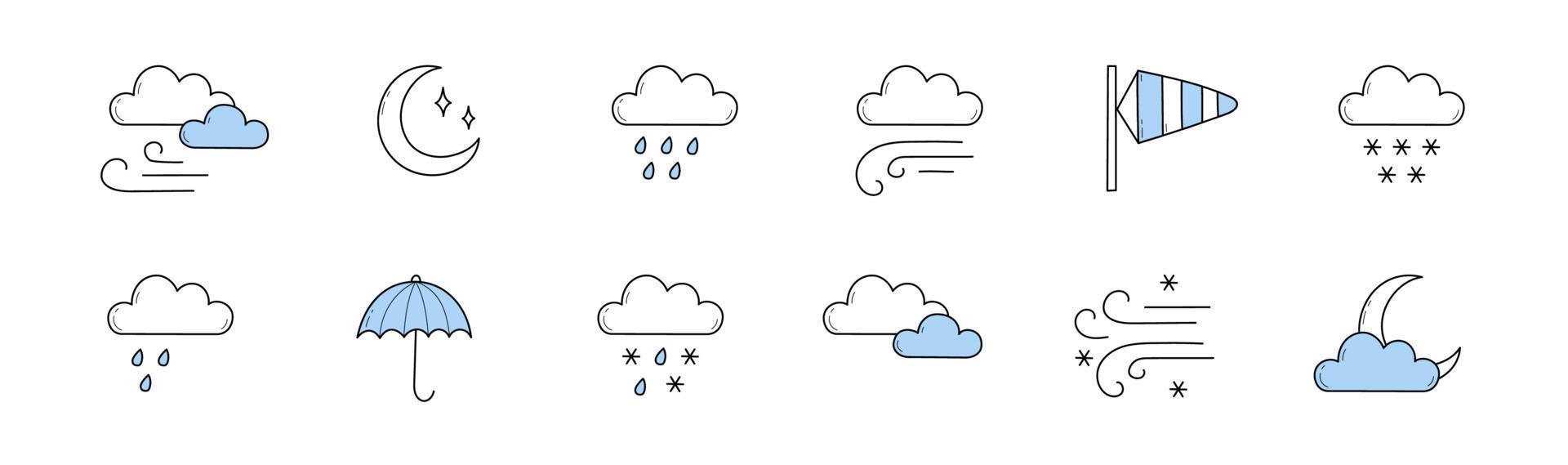 ícones do tempo, sinais de previsão de meteorologia vetor