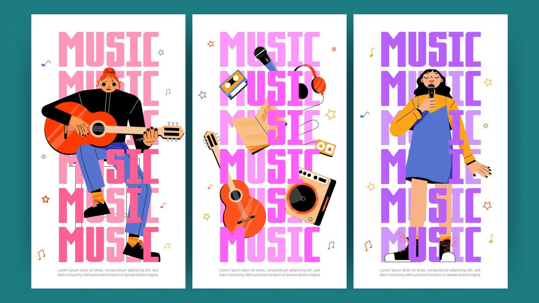 cartazes de música com cantor e músico com guitarra vetor