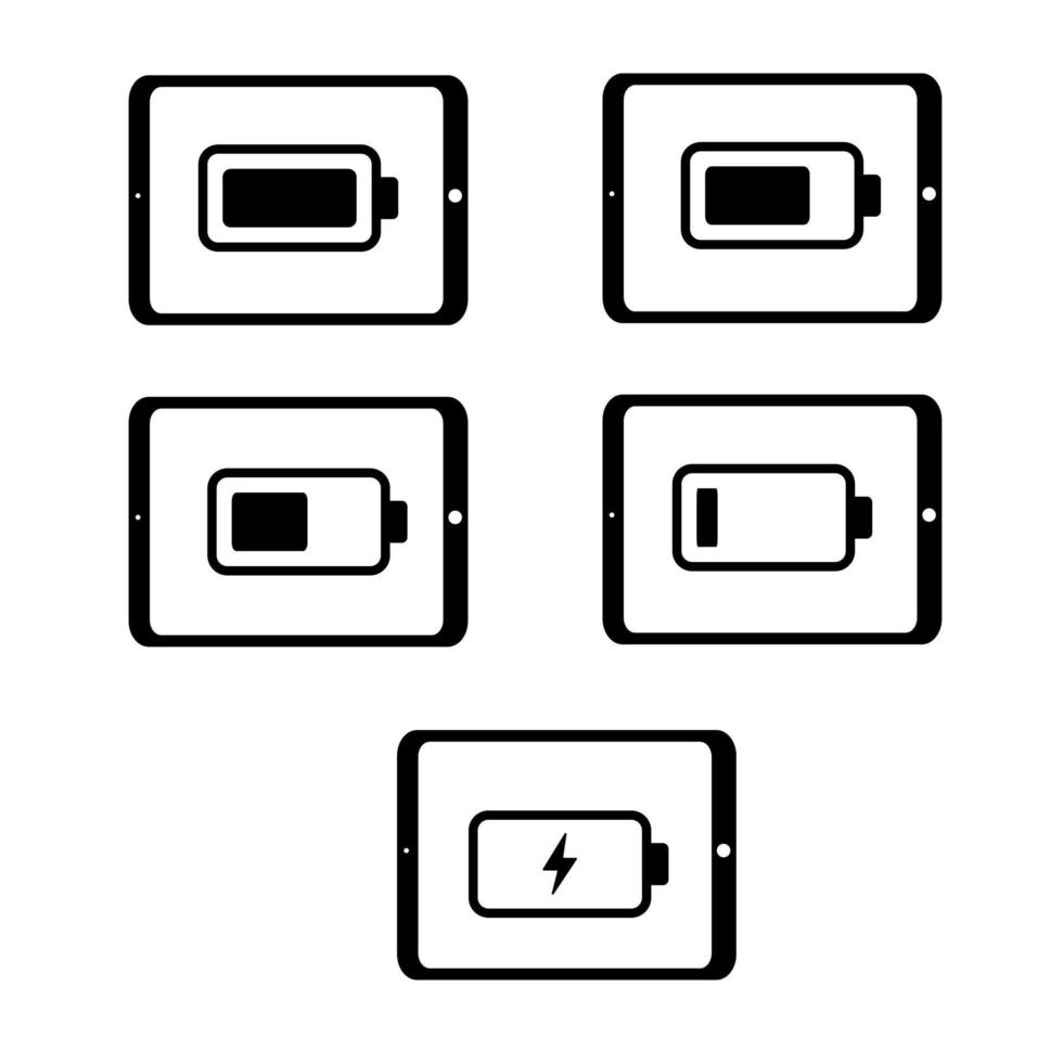 tablet com carga de bateria na cor preto e branco. indicador de nível de carga. Completamente carregado vetor