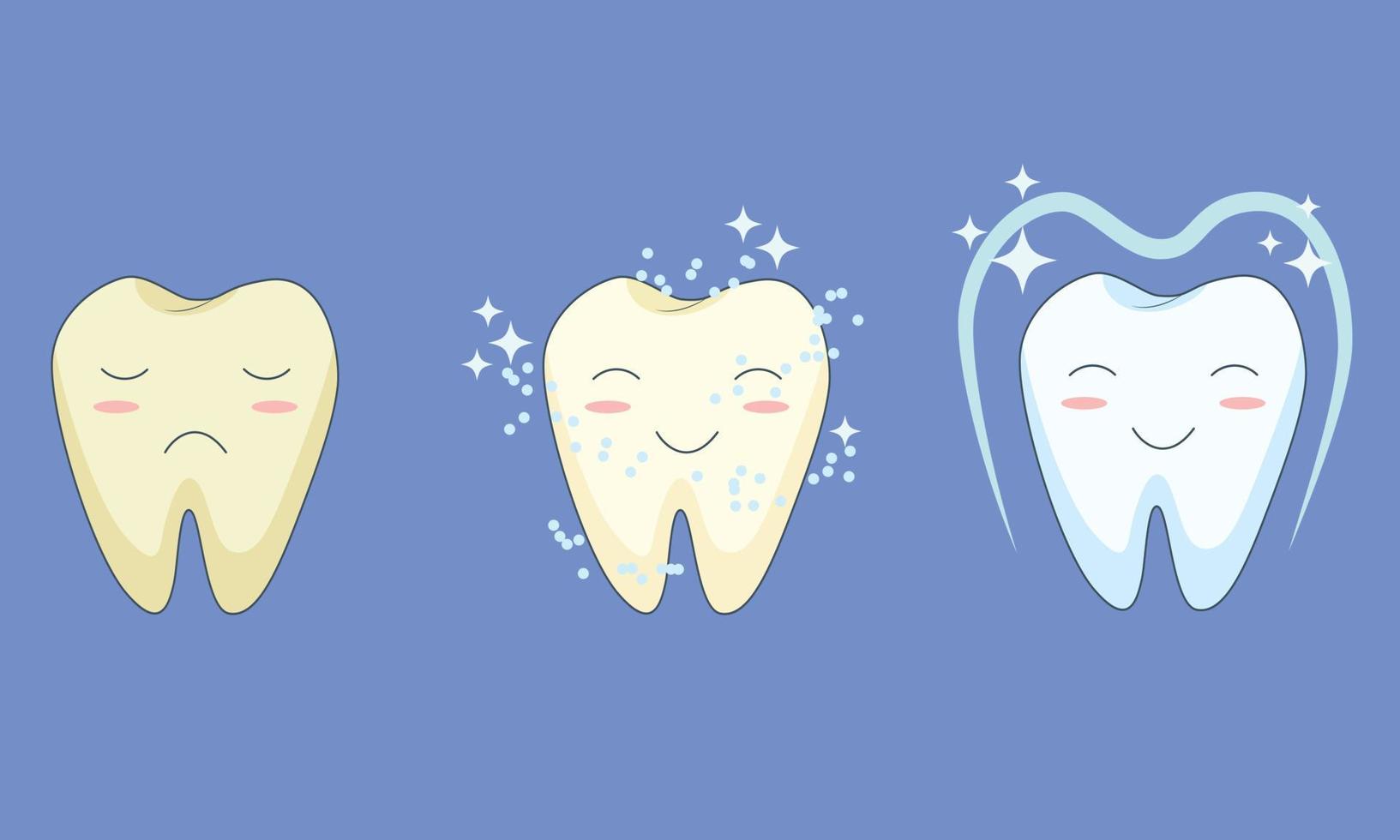 ilustração do processo de clareamento dos dentes - limpeza e proteção contra manchas e bactérias vetor