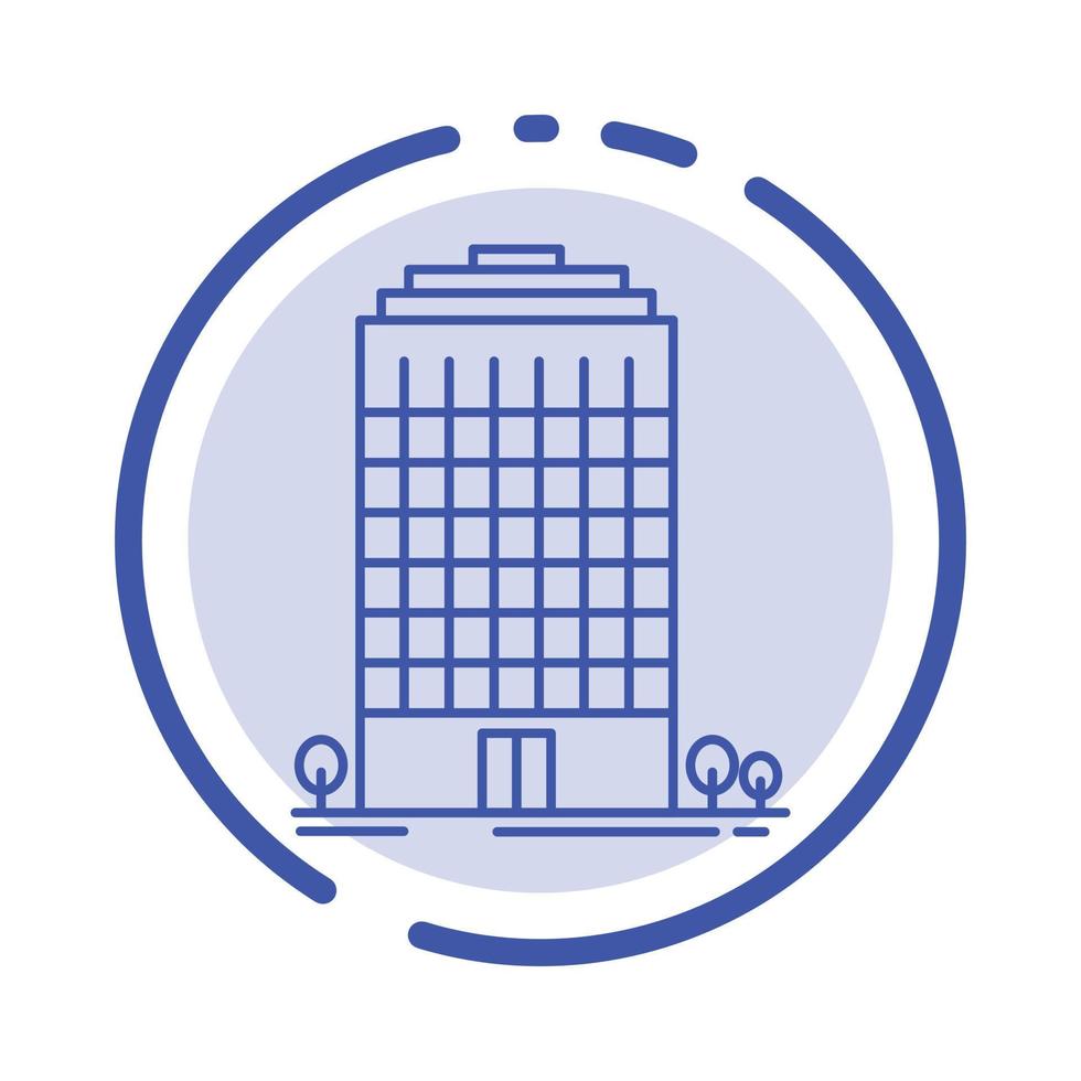 ícone de linha de linha pontilhada azul de espaço de torre de escritórios de construção vetor