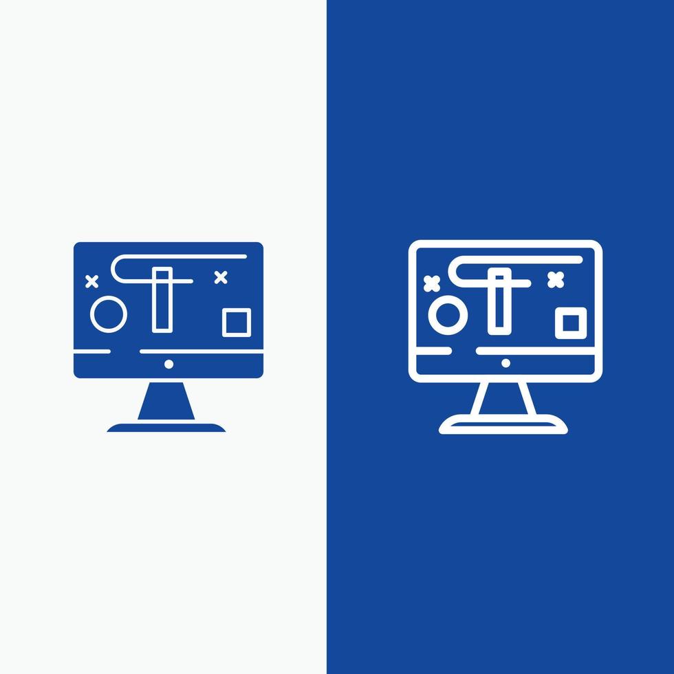 linha de gráficos de exibição de design de computador e ícone sólido de glifo linha de banner azul e ícone sólido de glifo azul vetor