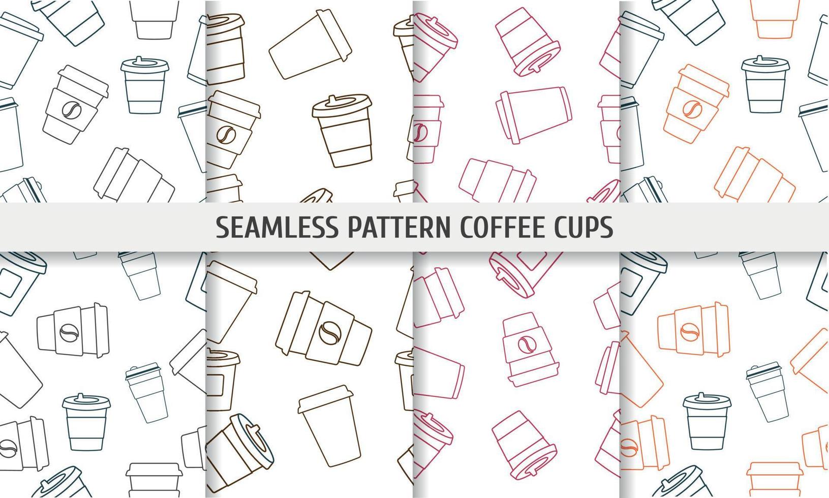 xícaras de café de papel padrão sem costura em estilo de linha vetor