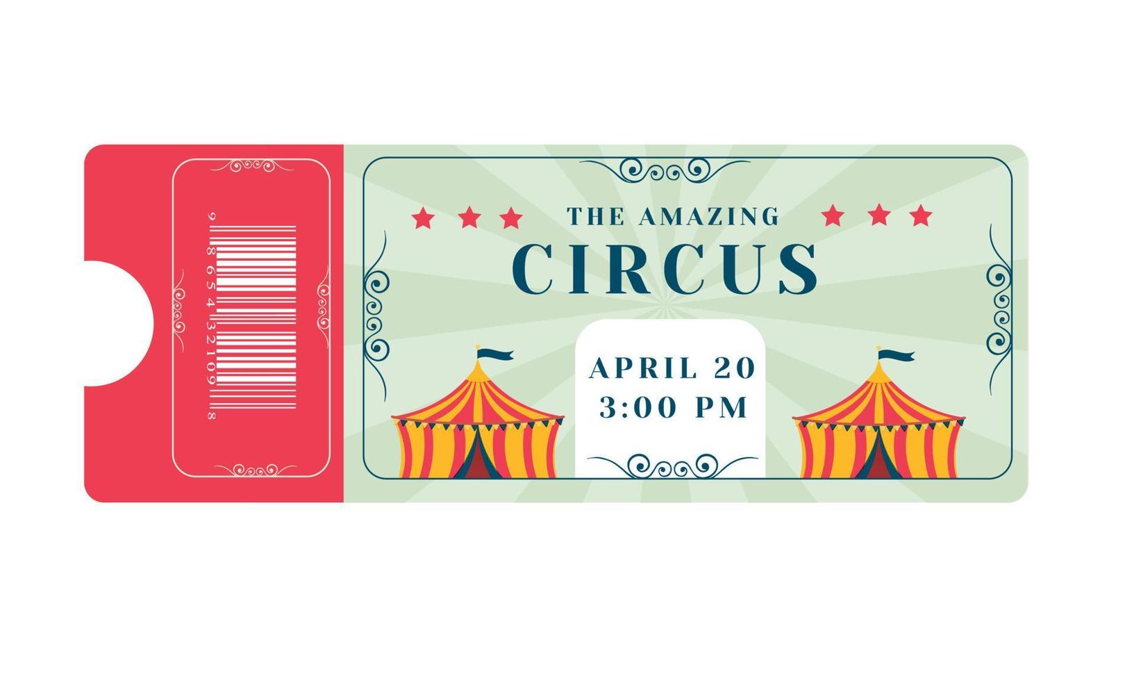 bilhete de circo com tenda de circo. circo incrível vetor