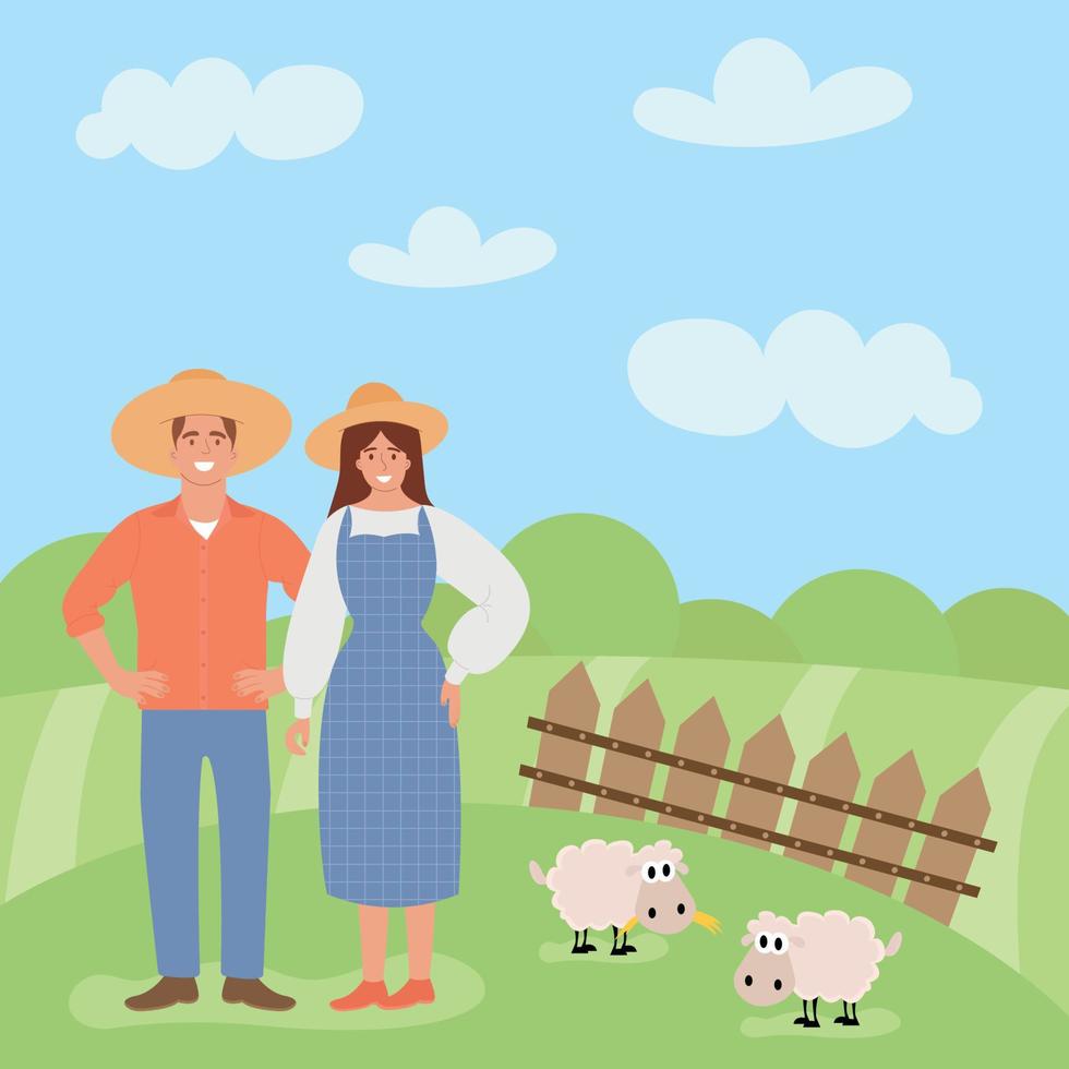 um homem e uma mulher são agricultores. ilustração vetorial vetor