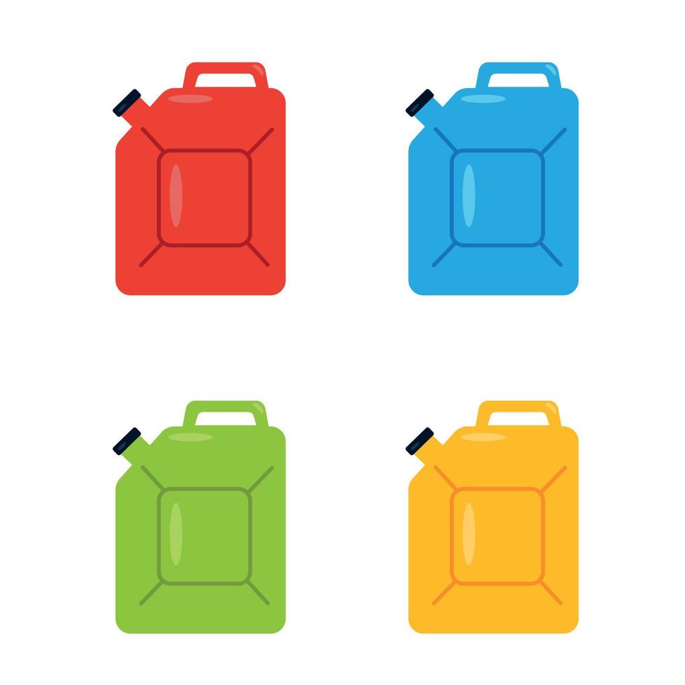 um conjunto de diferentes cores de latas de gasolina. ilustração vetorial vetor