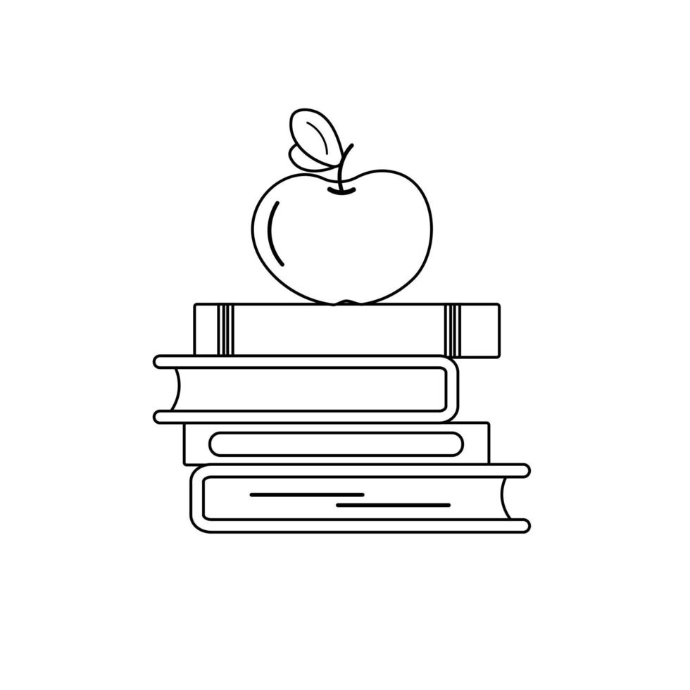 estilo de linha de livro e maçã. projeto escolar. ilustração vetorial vetor