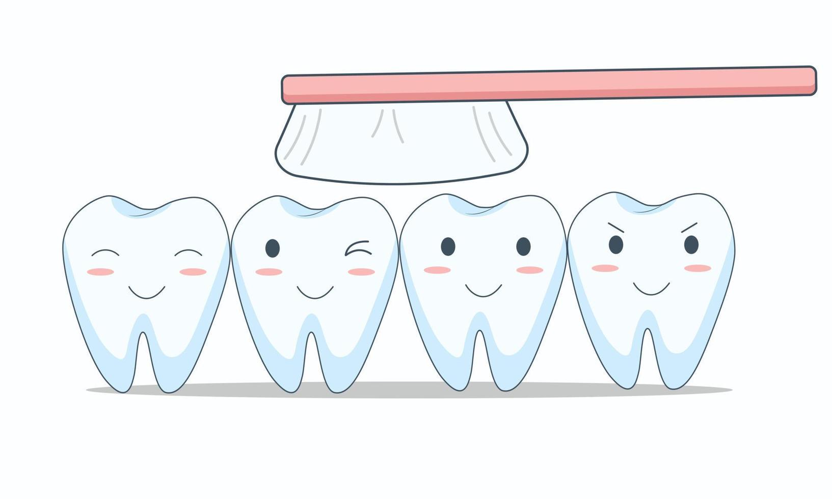 desenhos animados de dentes em um clima sorridente, isolado no fundo branco com escova de dentes vetor