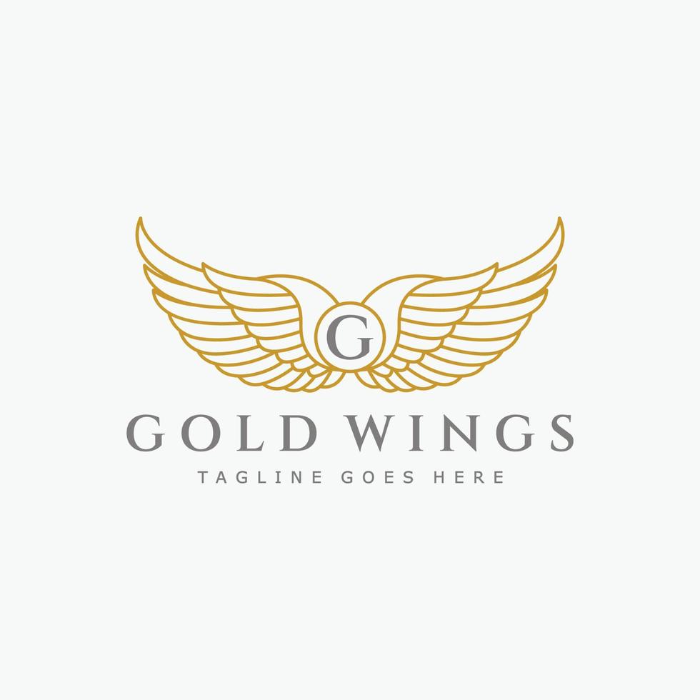 logotipo de asas de ouro vintage, logotipo de crista, logotipo de luxo, modelo de logotipo vetorial vetor