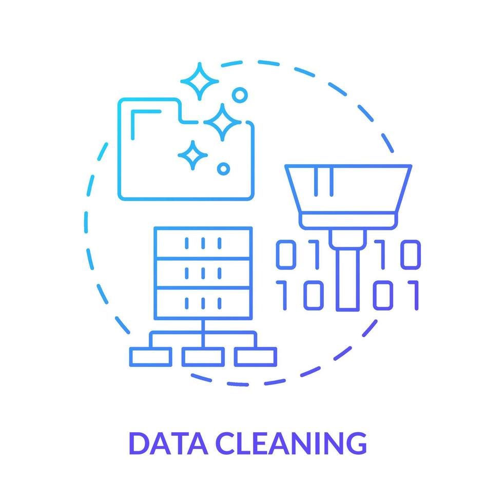 ícone de conceito gradiente azul de limpeza de dados. processo de mineração de dados idéia abstrata ilustração de linha fina. atualizar e apagar informações. desenho de contorno isolado. vetor
