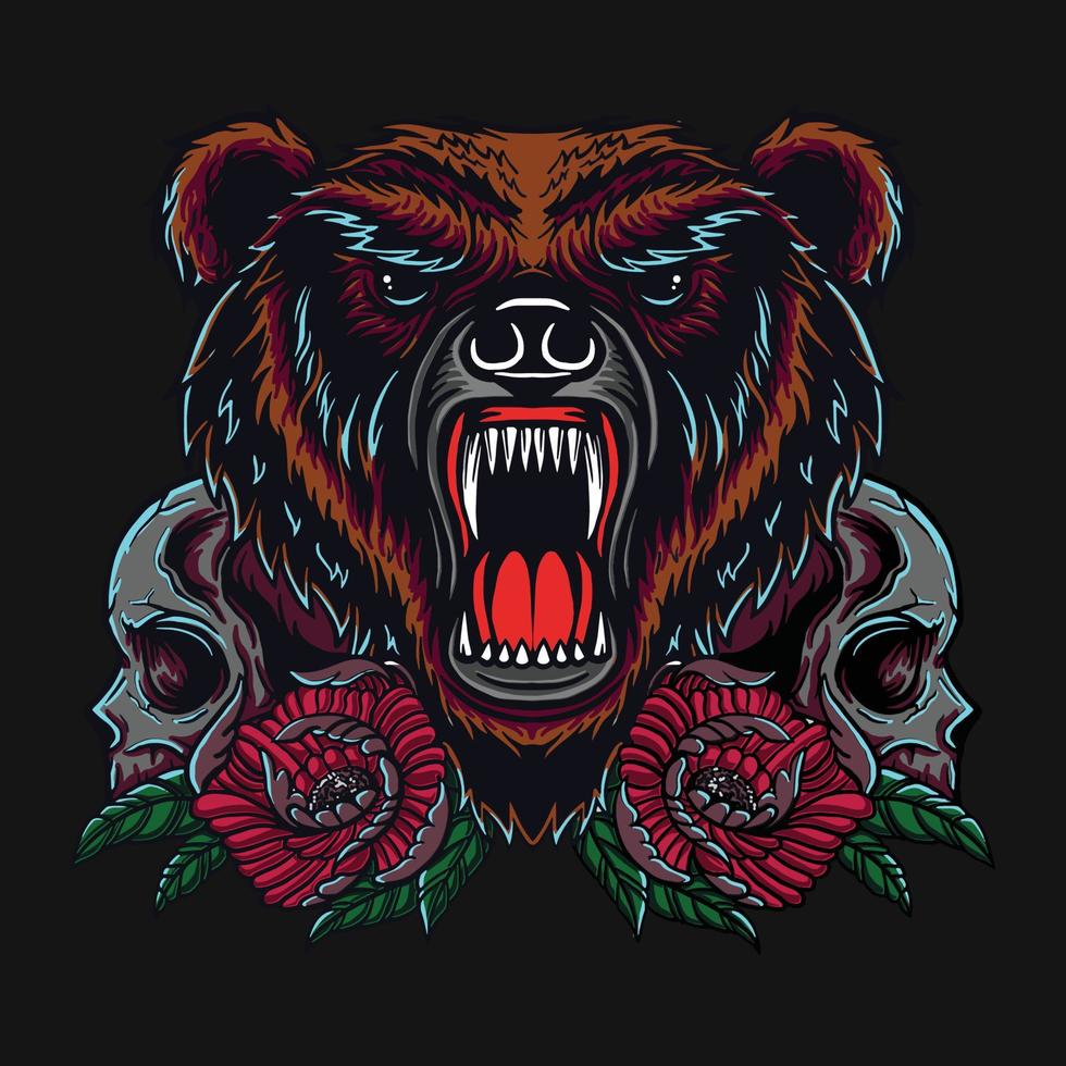 design de ilustração de urso e caveira vetor