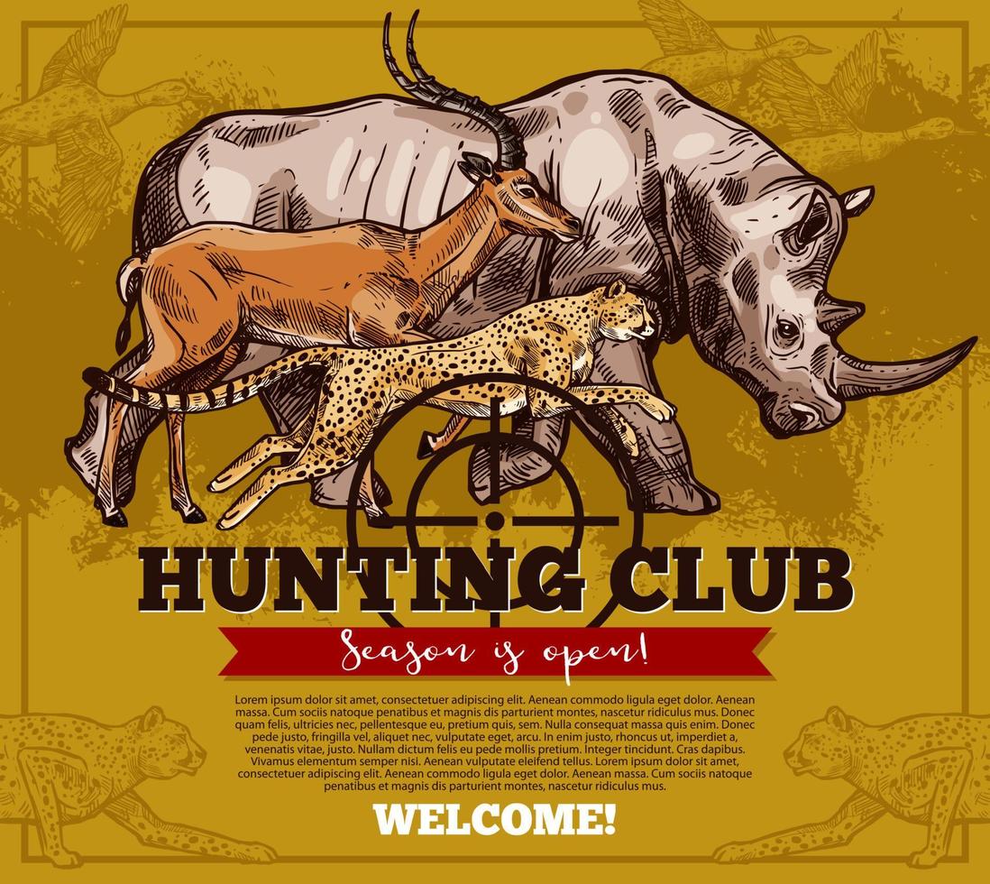 cartaz de esboço de temporada aberta do clube de caça vetorial vetor